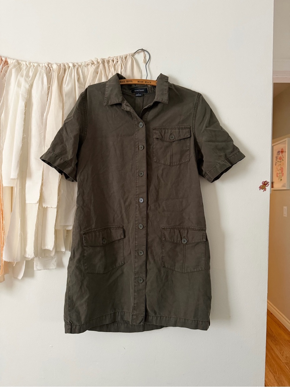 Sanctuary Olive Button-Front Shirt Dress - Women's